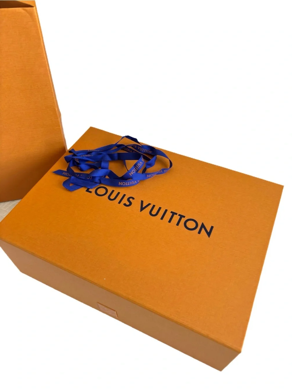 Louis Vuitton LV Orange Magnetic Gift Box and Shopping Bag w/Blue Ribbon Handles
